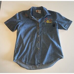 Vintage 90s Tweety Bird Denim Button Up‎ Shirt Women's Small